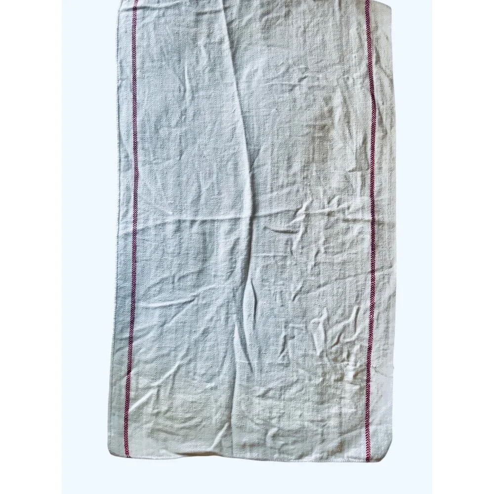3 Vintage White Dish Towels Red Stripe 19